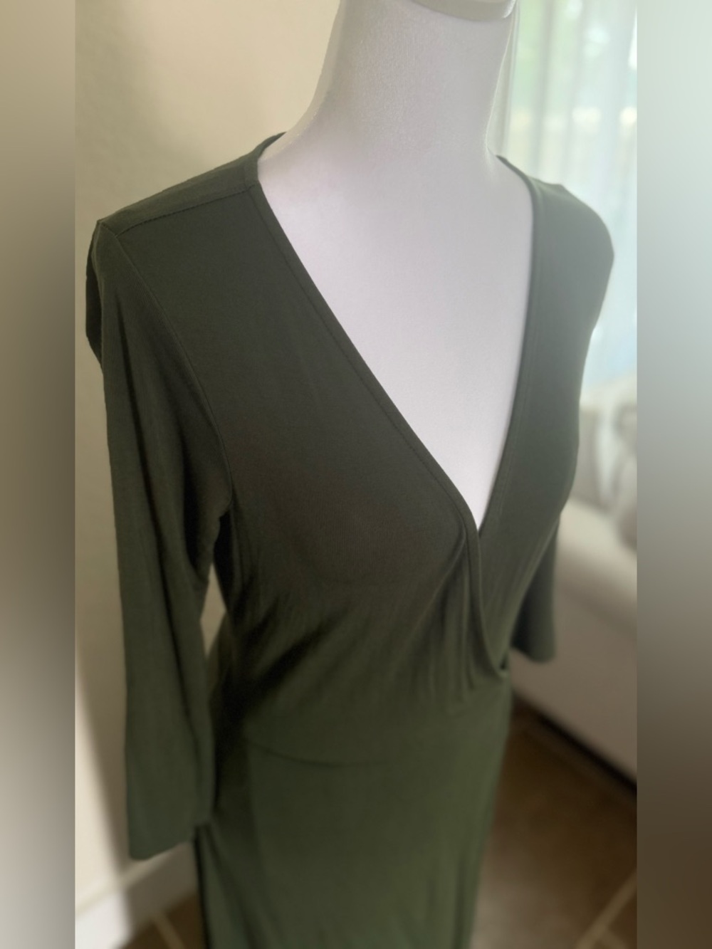 Lulus Garden District Olive Green Wrap Maxi Dress Size L  Large Slit Stretchy